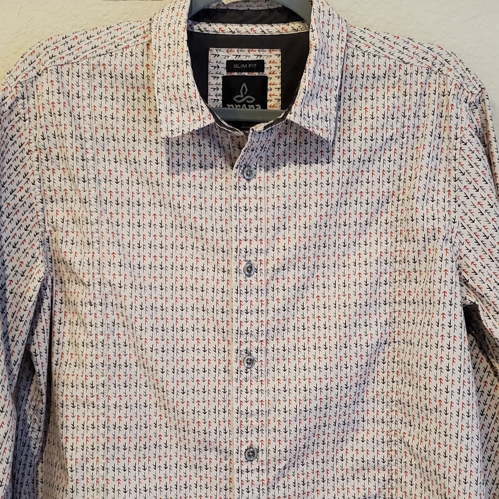 PrAna Men's Slim Fit Bitton Down Shirt, Long Sleeve, Medium,